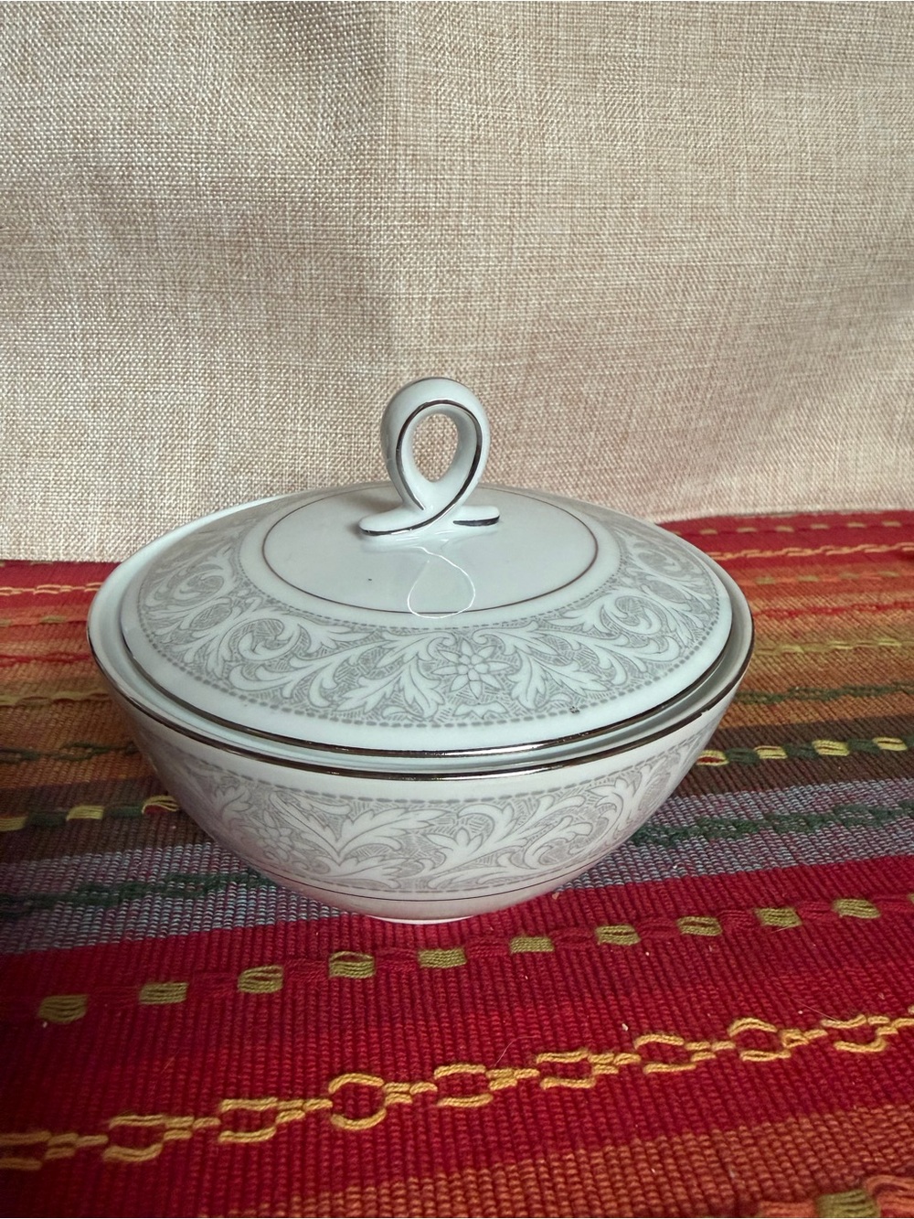Mikasa - Winthrop-Vintage Japan White, grey & Silver Lidded sugar Serving Bowl